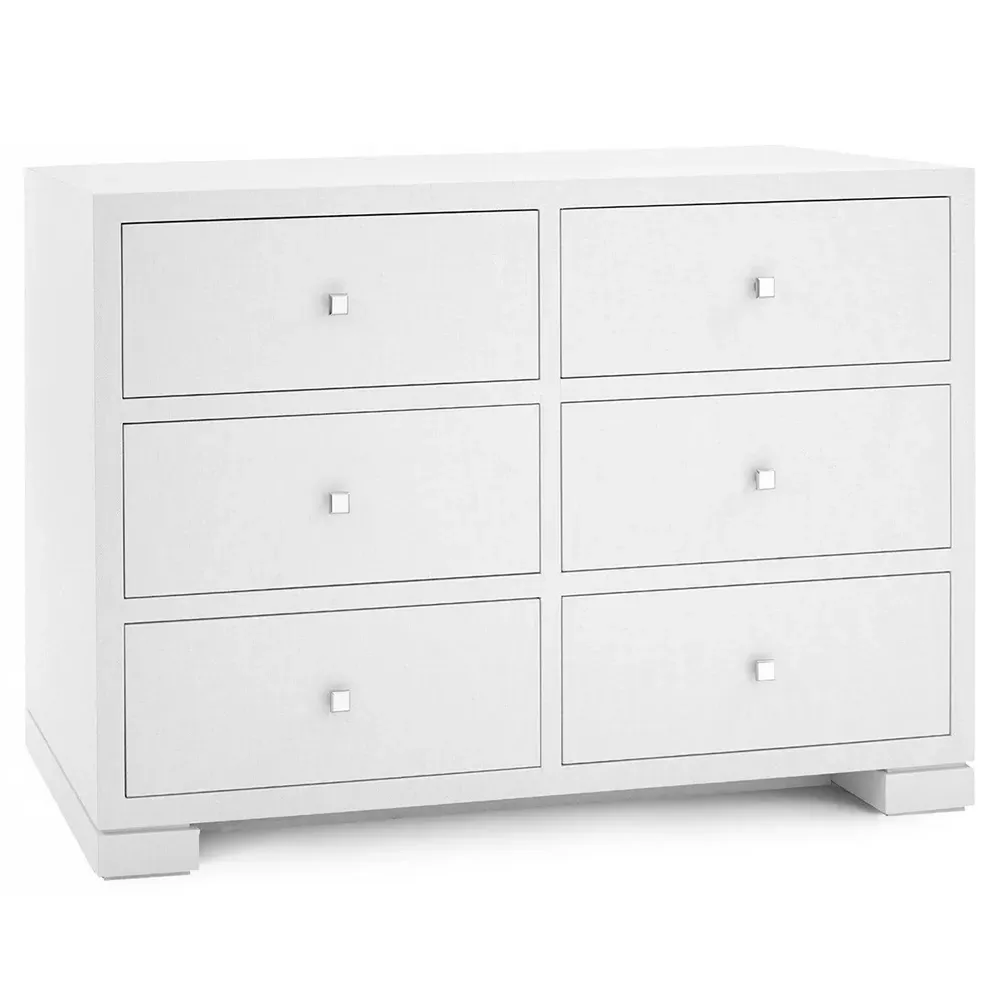 Frances 6-Drawer Wood Dresser - White, Grasscloth