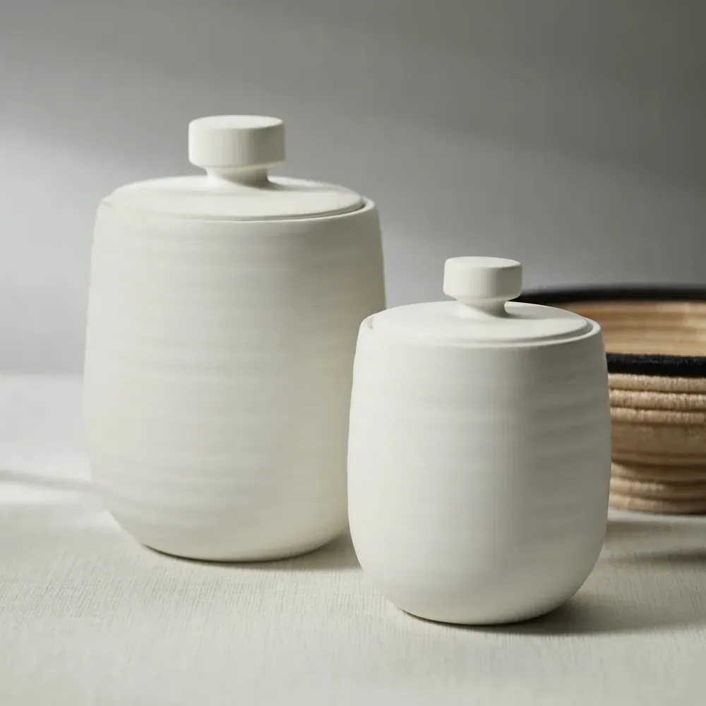 Frances Large Decorative Jar - White, Ceramic