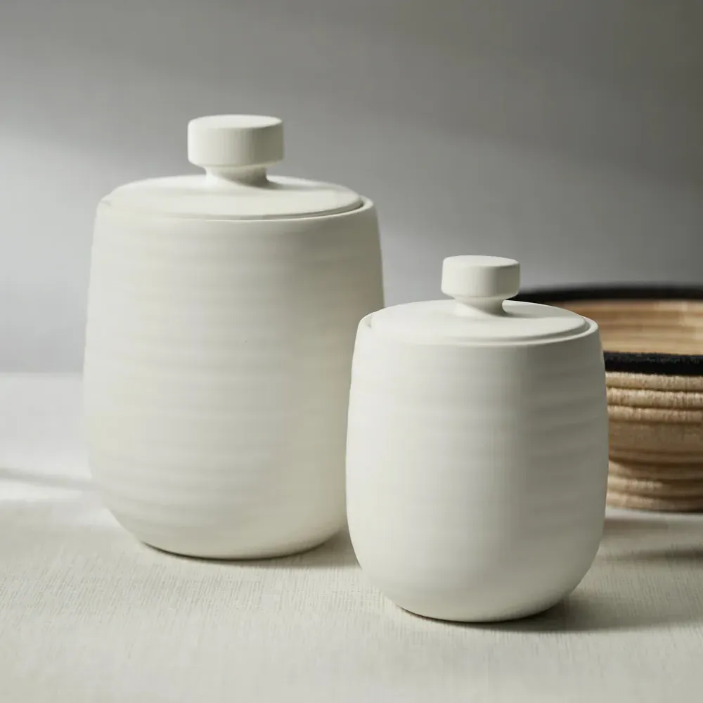 Frances Small Decorative Jar - White, Ceramic