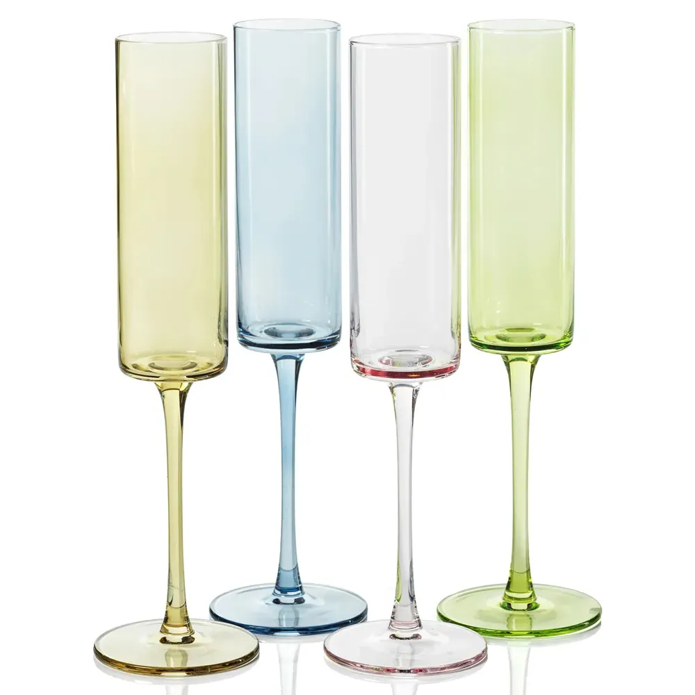 Franchesca Champagne Flute Set of 6 - Pink, Glass