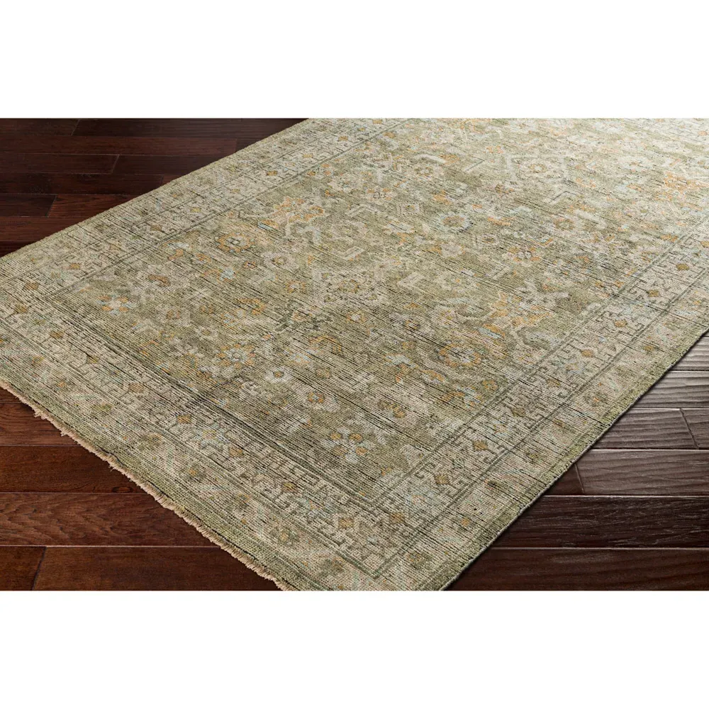 Franchesca French Country Hand Knotted Rug - Green, Wool