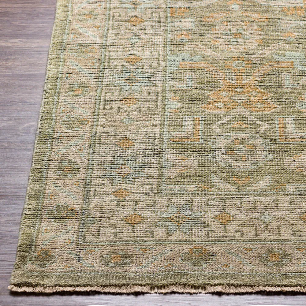 Franchesca French Country Hand Knotted Rug - Green, Wool