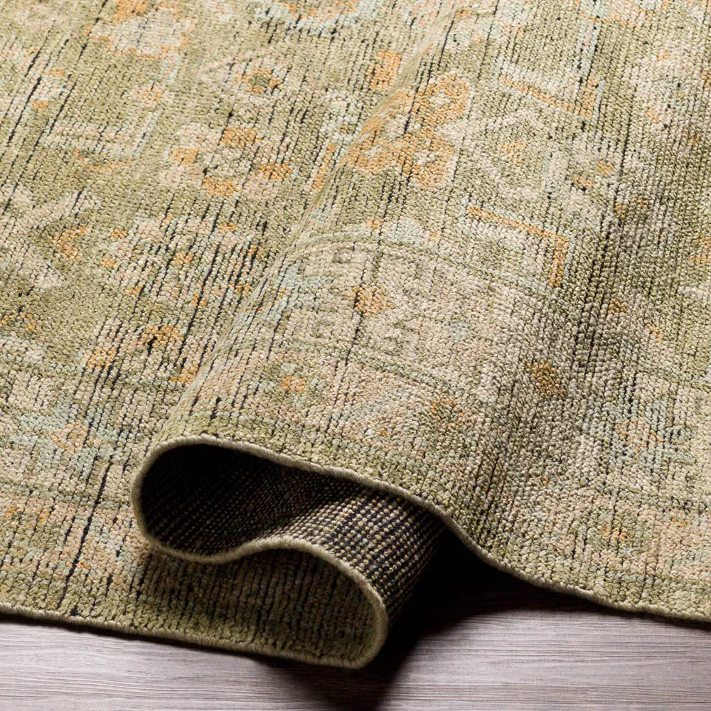 Franchesca French Country Hand Knotted Rug - Green, Wool