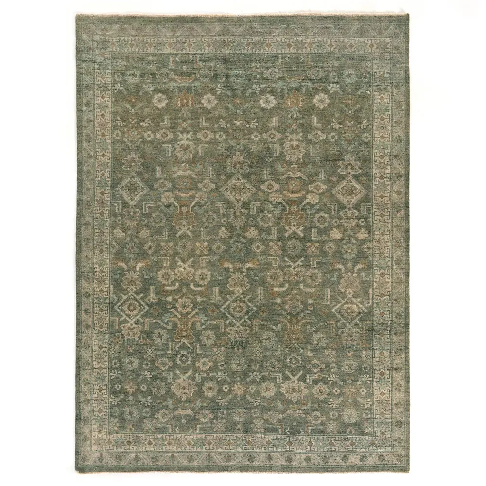 Franchesca French Country Hand Knotted Rug - Green, Wool image