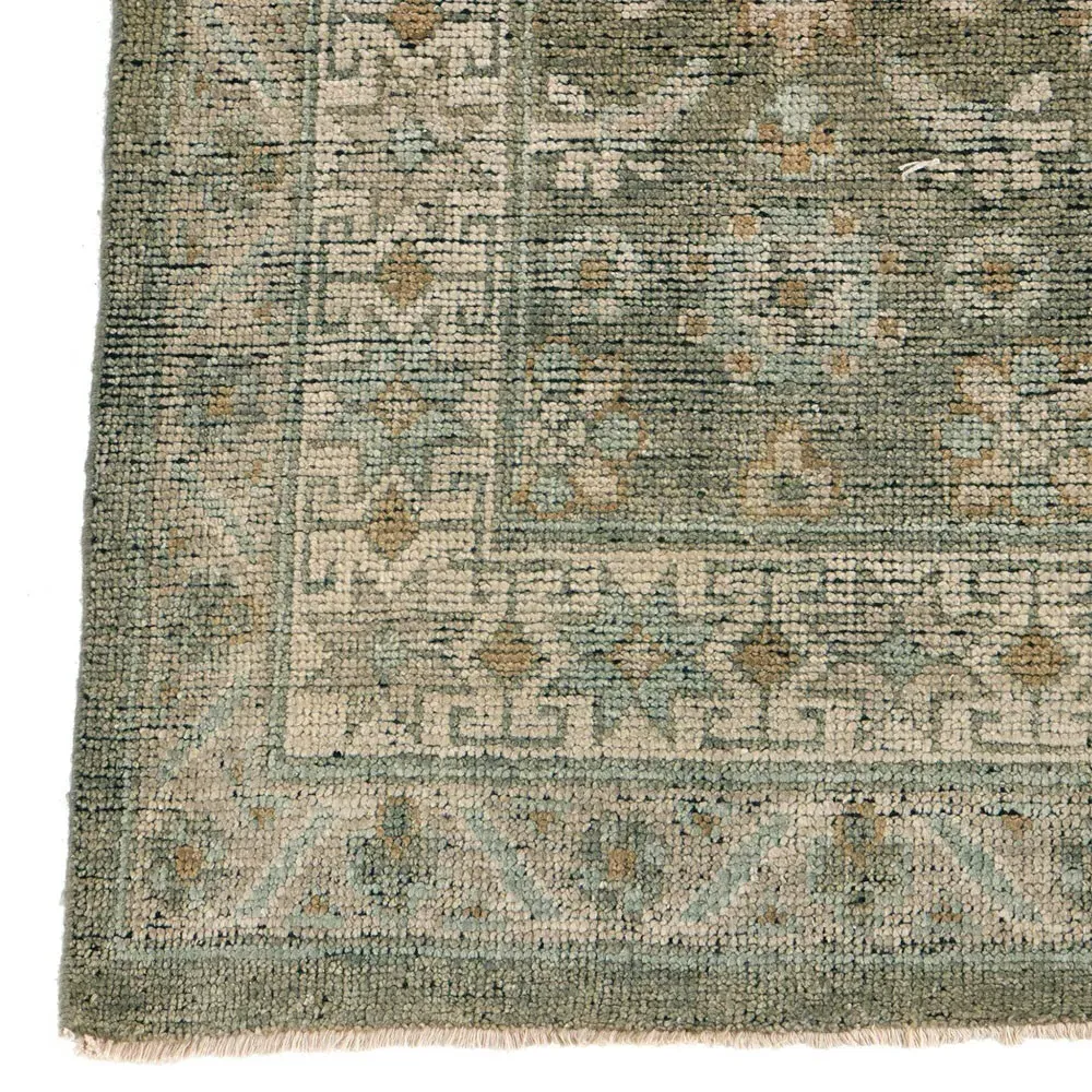 Franchesca French Country Hand Knotted Rug - Green, Wool