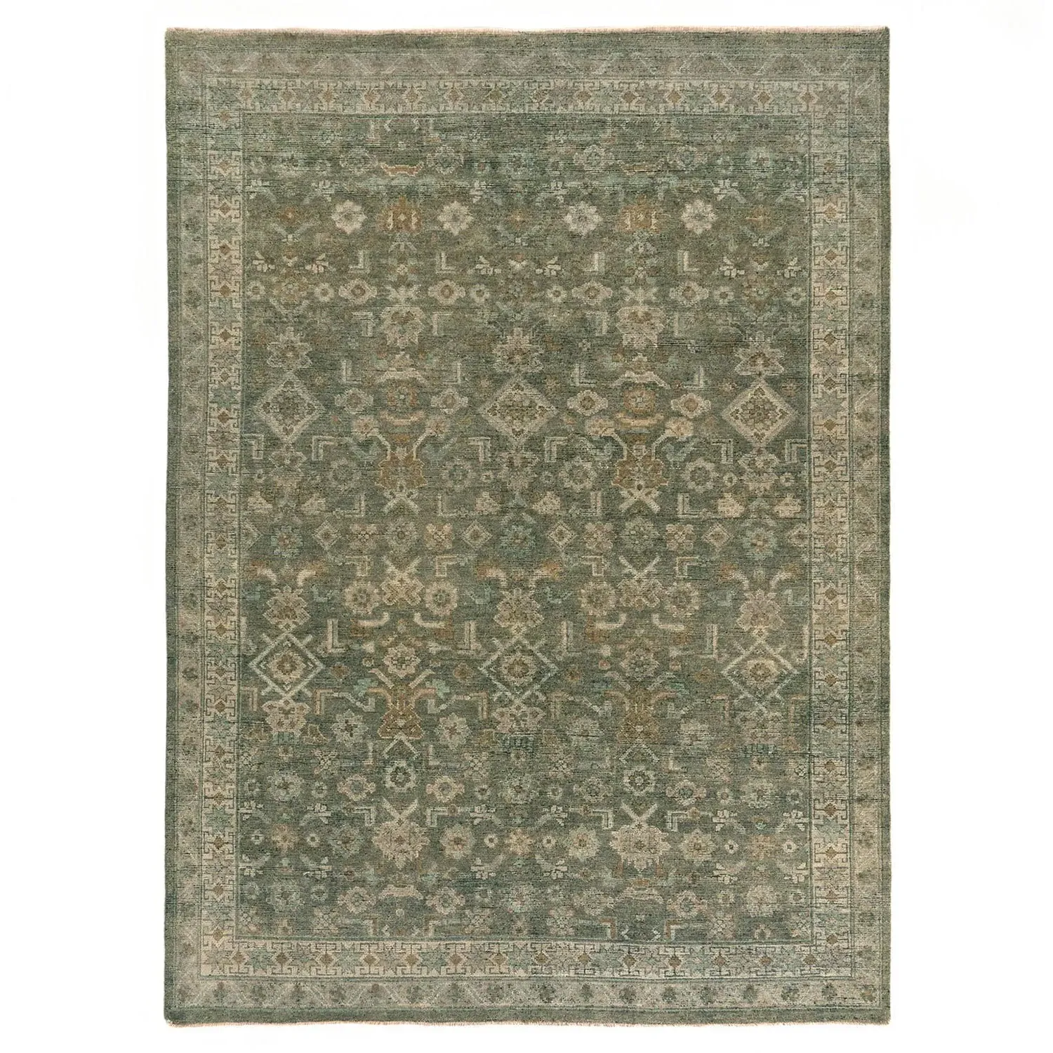 Franchesca French Country Hand Knotted Rug - Green, Wool