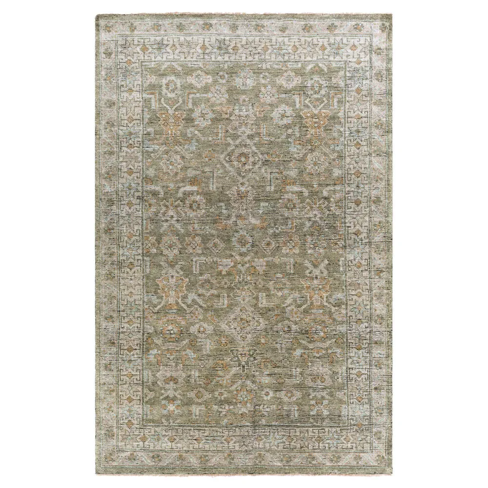 Franchesca French Country Hand Knotted Rug - Green, Wool