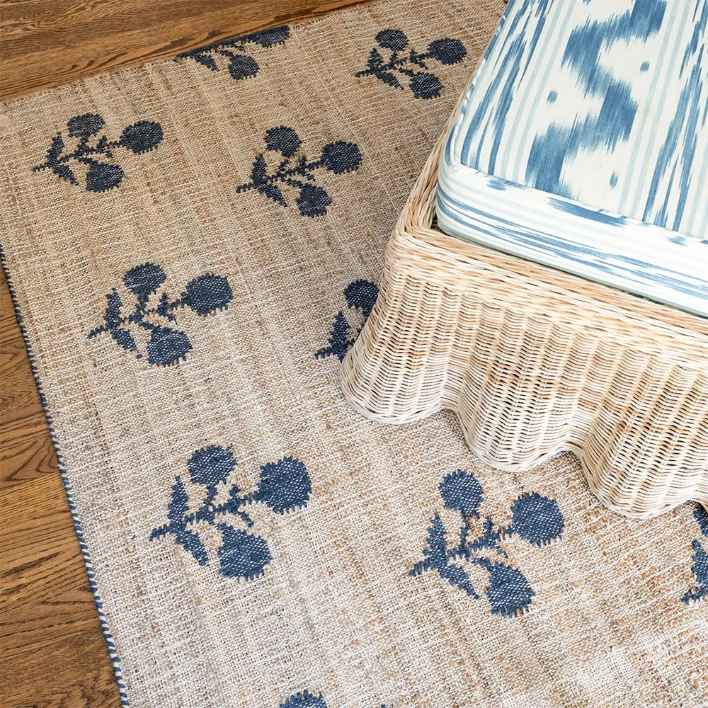 Francine Floral Patterned Rug - Blue, Jute