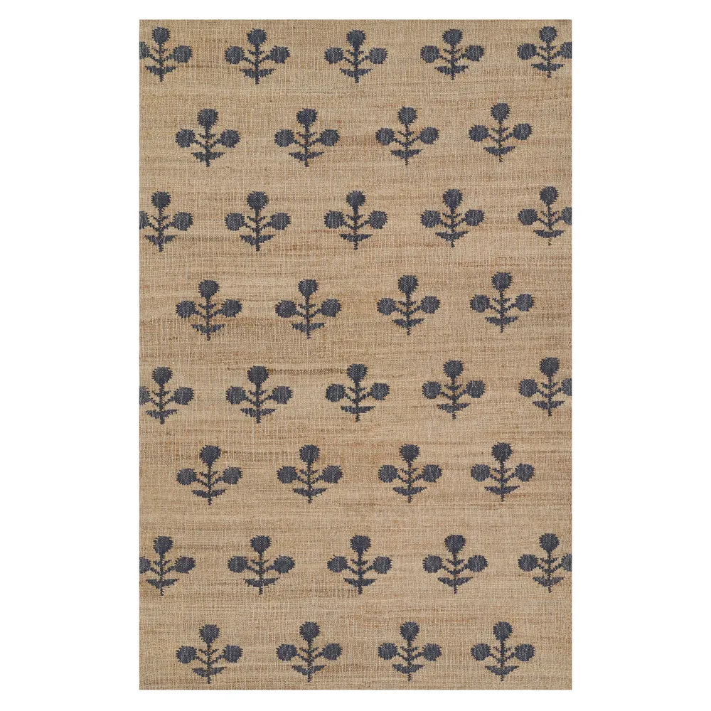 Francine Floral Patterned Rug - Blue, Jute