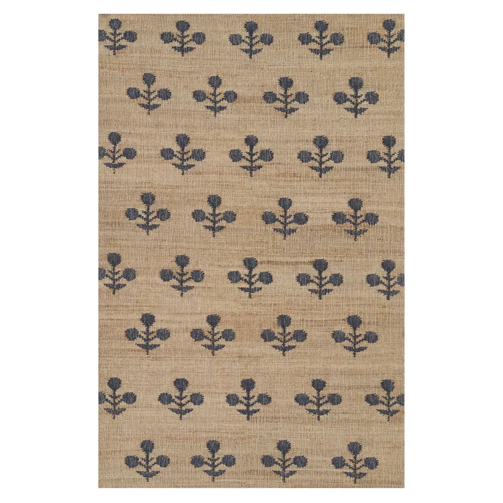 Francine Floral Patterned Rug - Blue, Jute