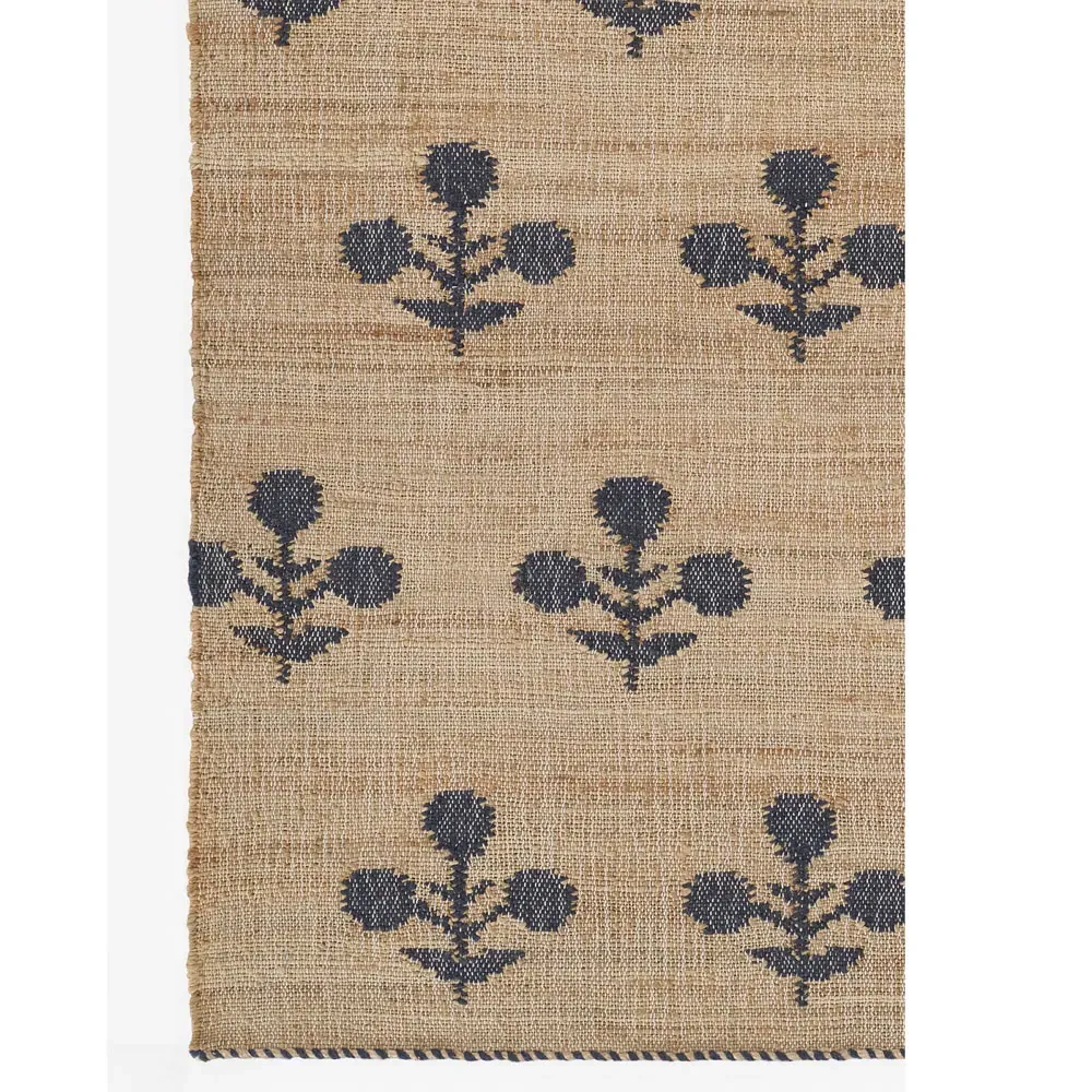 Francine Floral Patterned Runner Rug - Blue, Jute