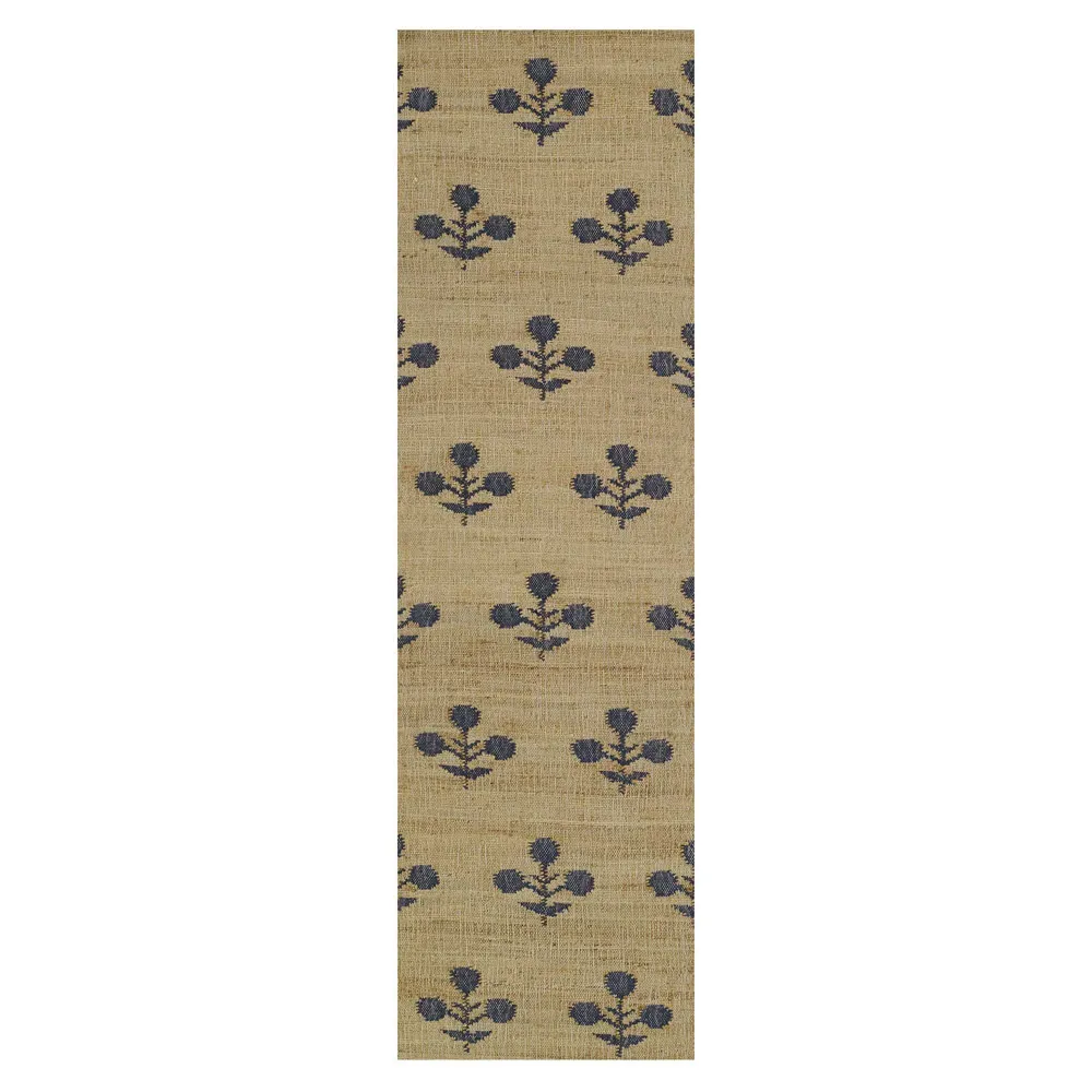 Francine Floral Patterned Runner Rug - Blue, Jute image