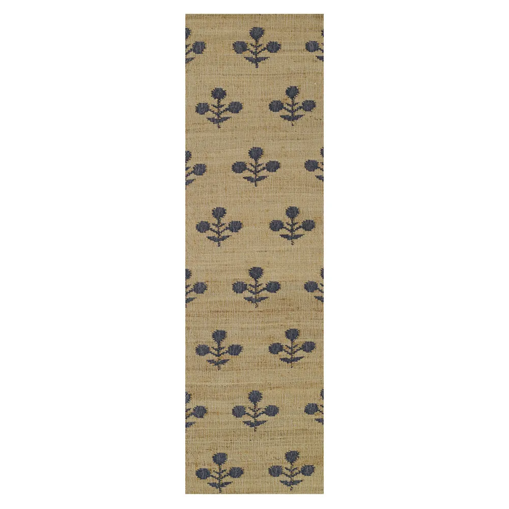 Francine Floral Patterned Runner Rug - Blue, Jute