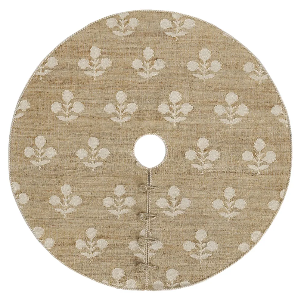 Francine Round Floral Patterned Rug - Natural, Jute