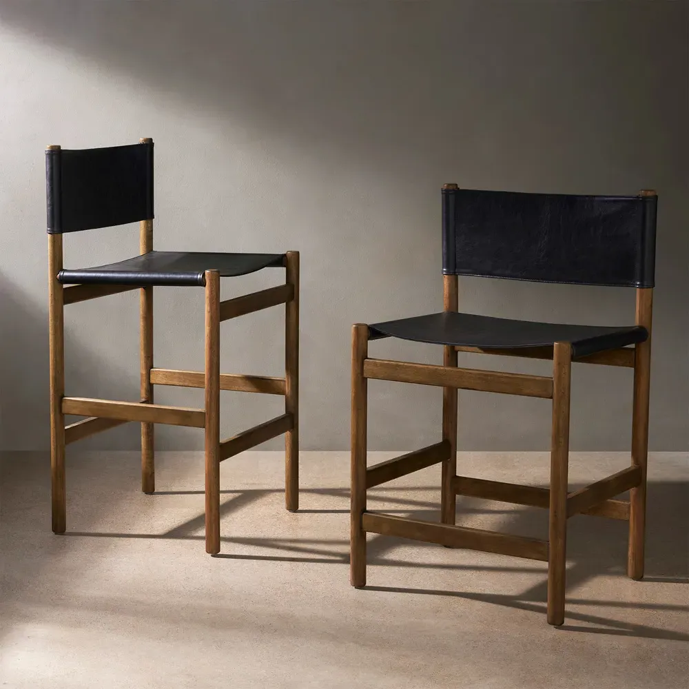 Francis Bar Stool - Black, Leather