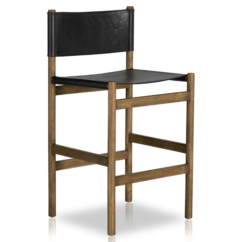 Francis Counter Stool - Black, Leather