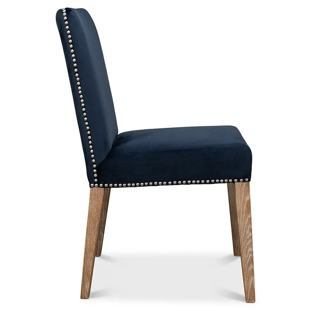 Francis Dining Chair with Nailhead Trim - Blue, Ash Wood