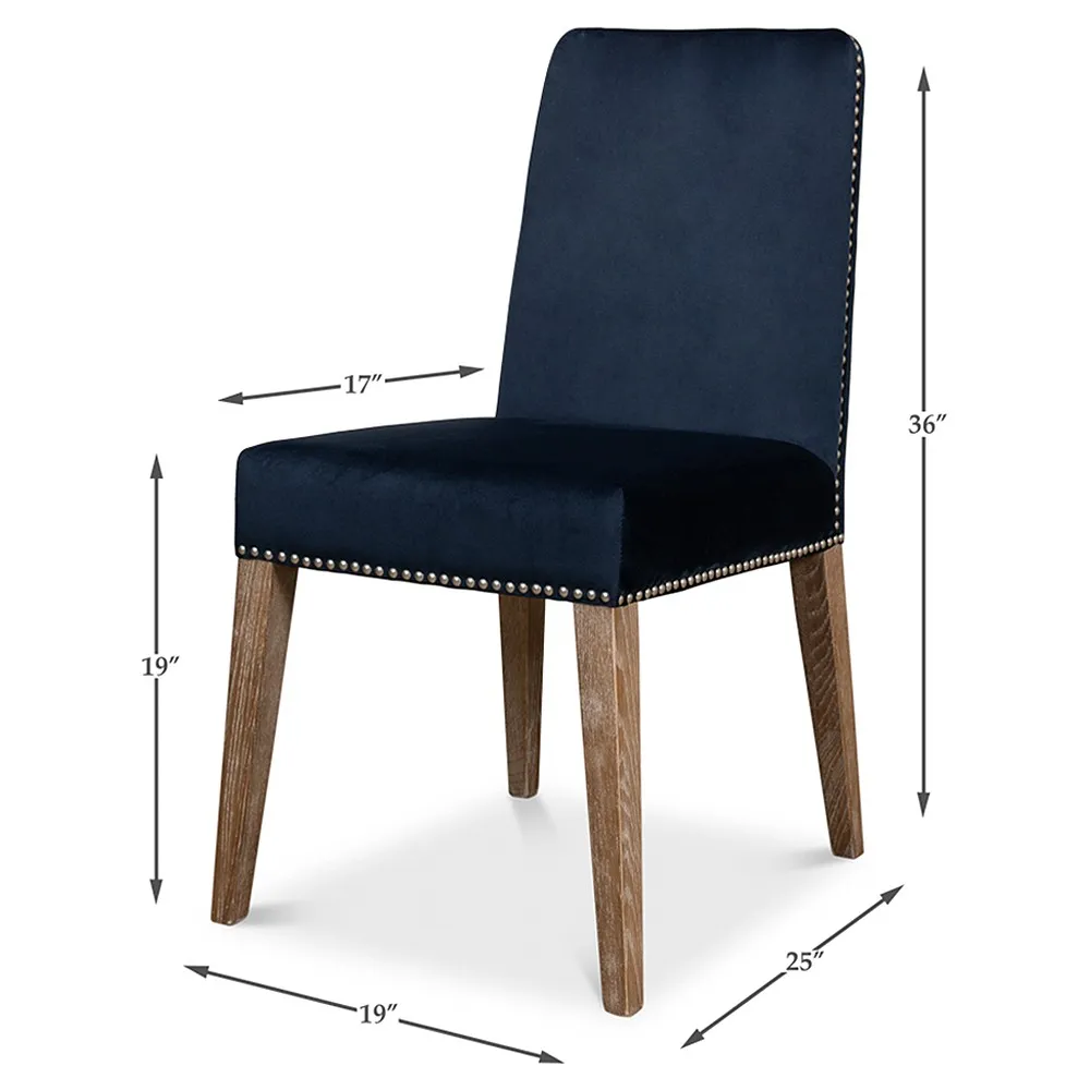 Francis Dining Chair with Nailhead Trim - Blue, Ash Wood