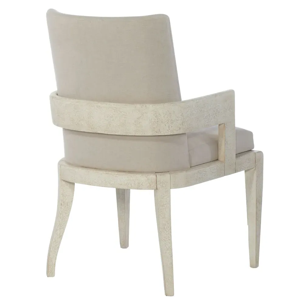 Francis Oak Wood Upholstered Dining Arm Chair - Beige