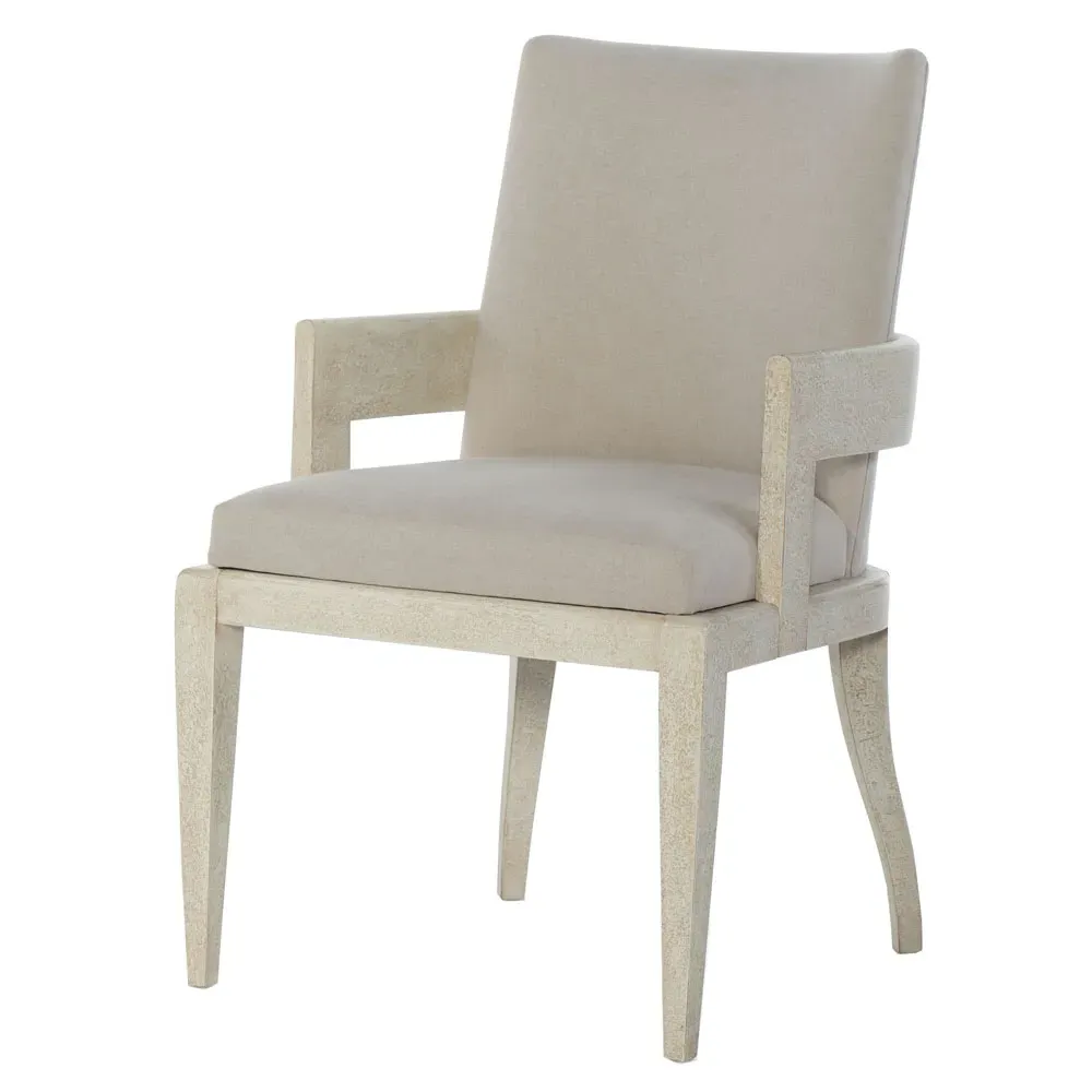 Francis Oak Wood Upholstered Dining Arm Chair - Beige