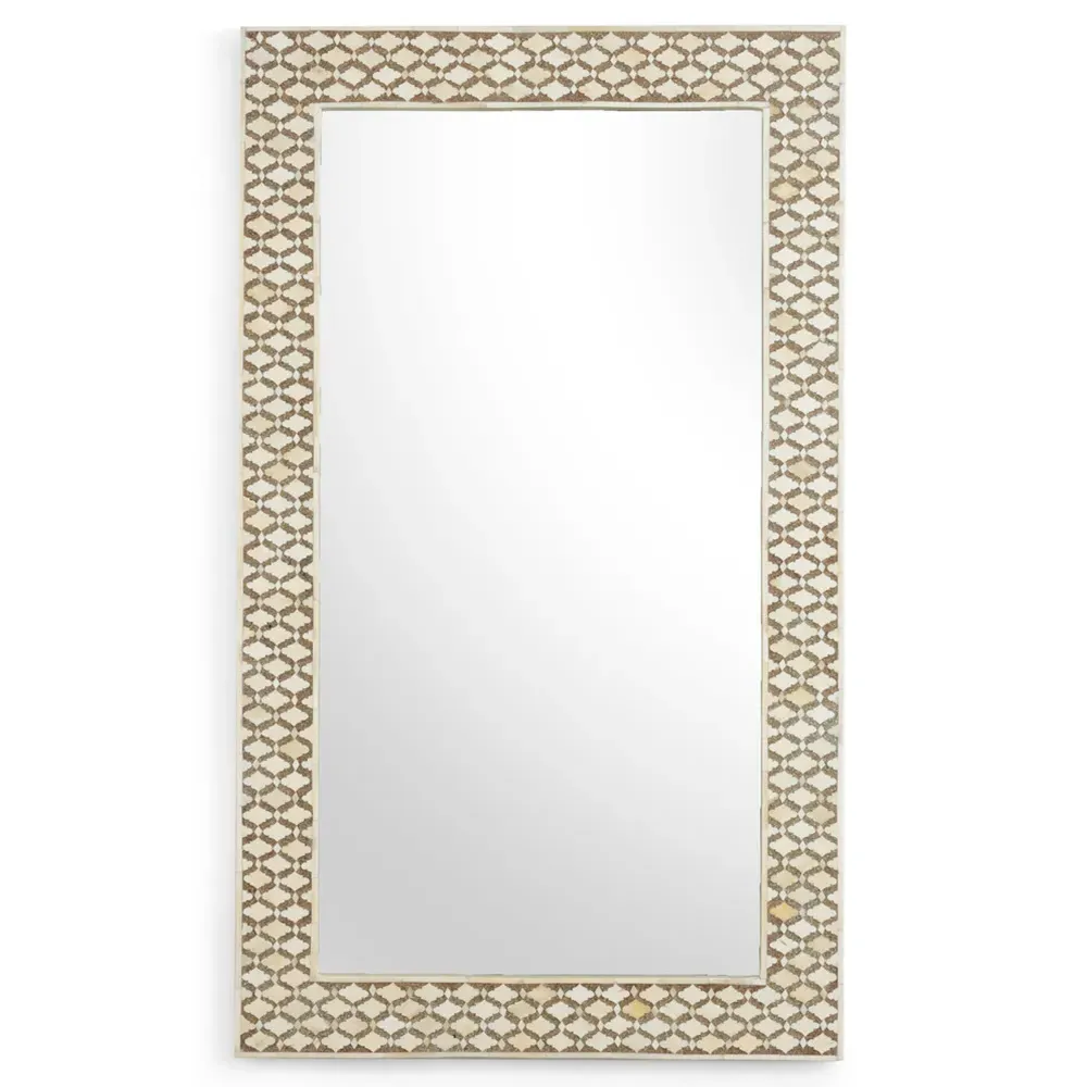Frankie Rectangular Wall Mirror - Brown, Bone Inlay image