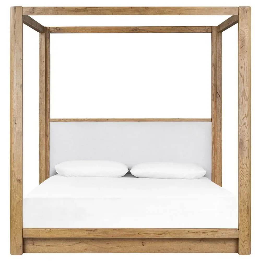 Fred King Size Canopy Bed - White, Oak