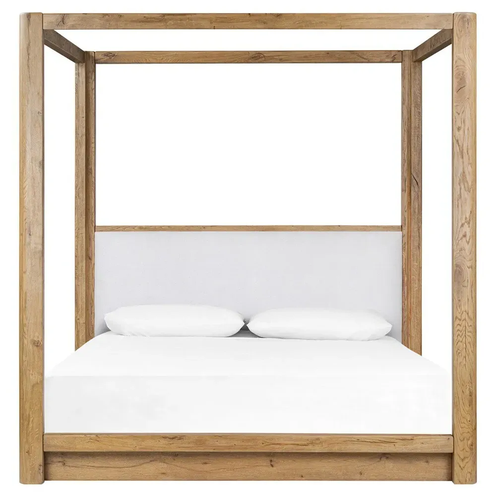 Fred Queen Size Canopy Bed - White, Oak image