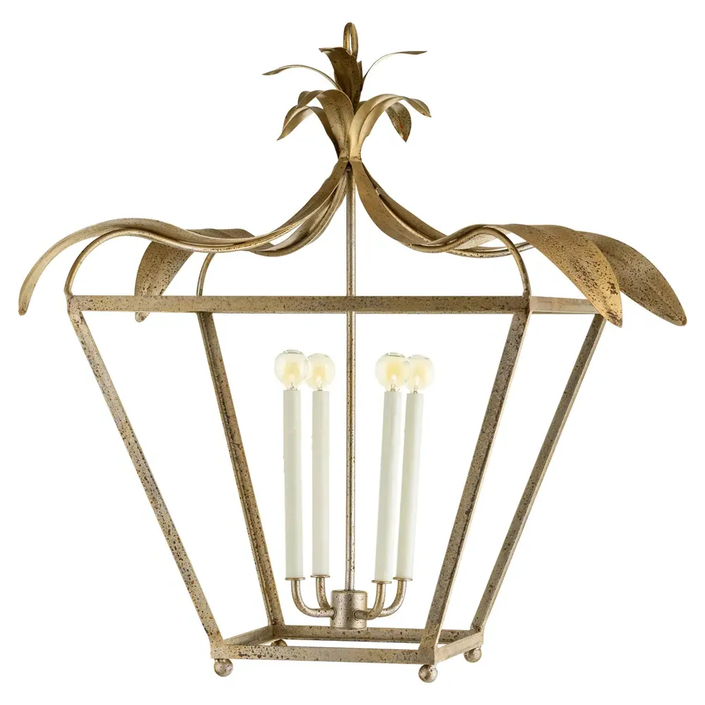 Freya French Country Palmetto Steel Lantern - Antique Gold