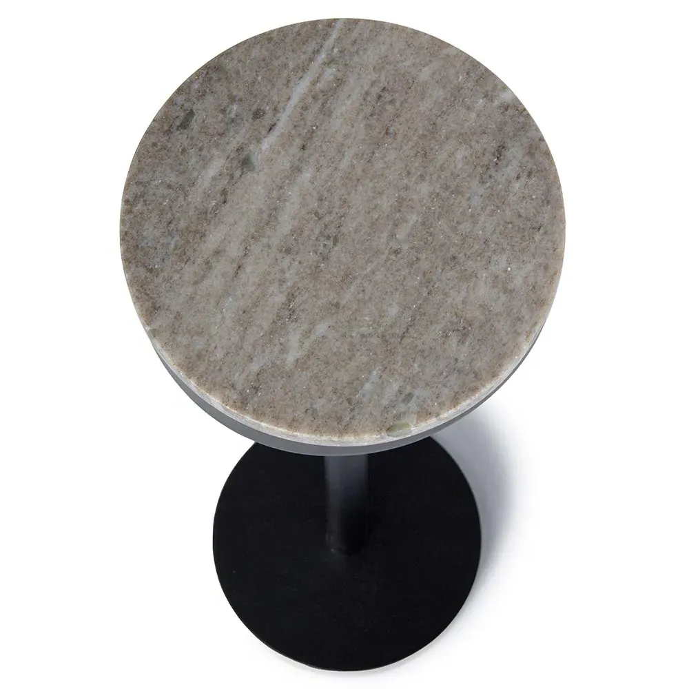 Freya Round Side Table - Black, Marble