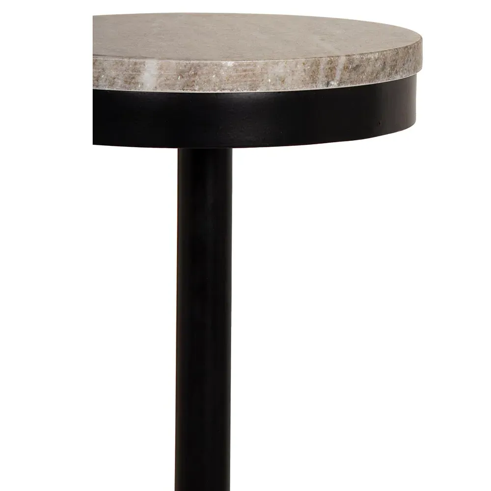 Freya Round Side Table - Black, Marble