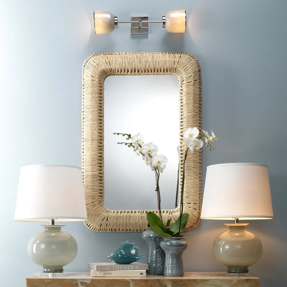 Frida Rectangular Wall Mirror - Beige, Rope