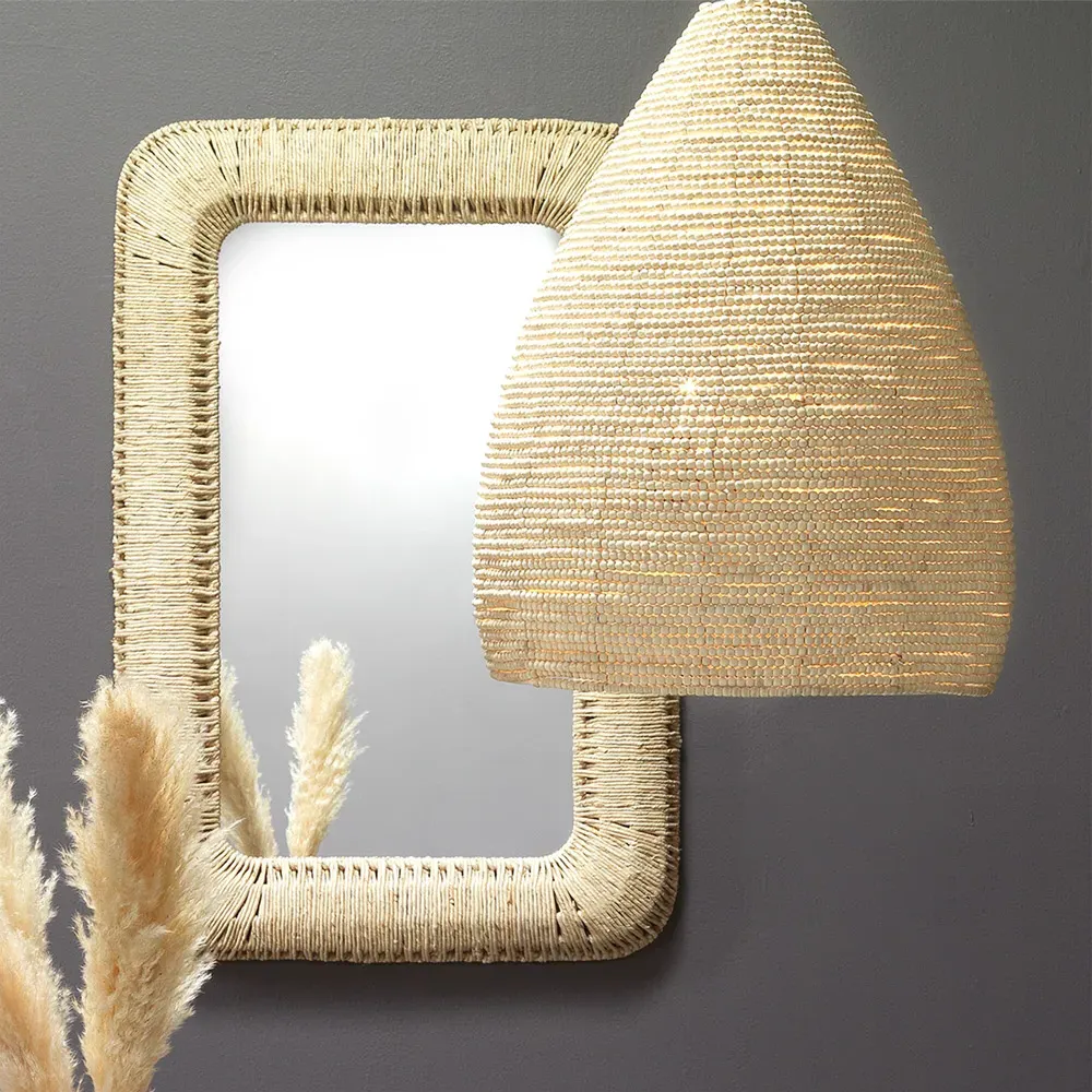 Frida Rectangular Wall Mirror - Beige, Rope