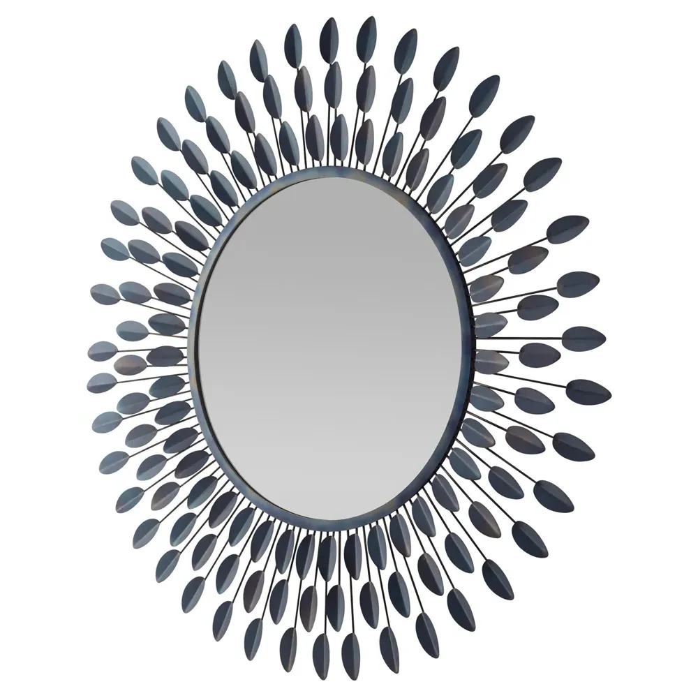Frida Round Wall Mirror with Petals - Blue, Iron