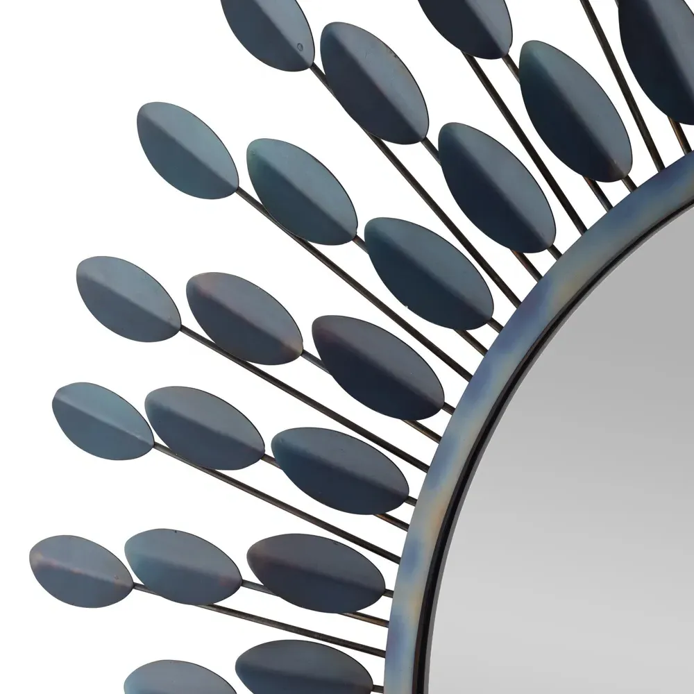 Frida Round Wall Mirror with Petals - Blue, Iron