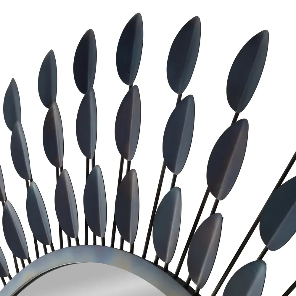 Frida Round Wall Mirror with Petals - Blue, Iron