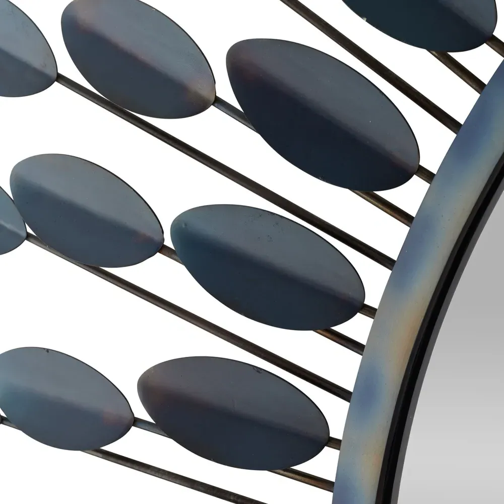 Frida Round Wall Mirror with Petals - Blue, Iron