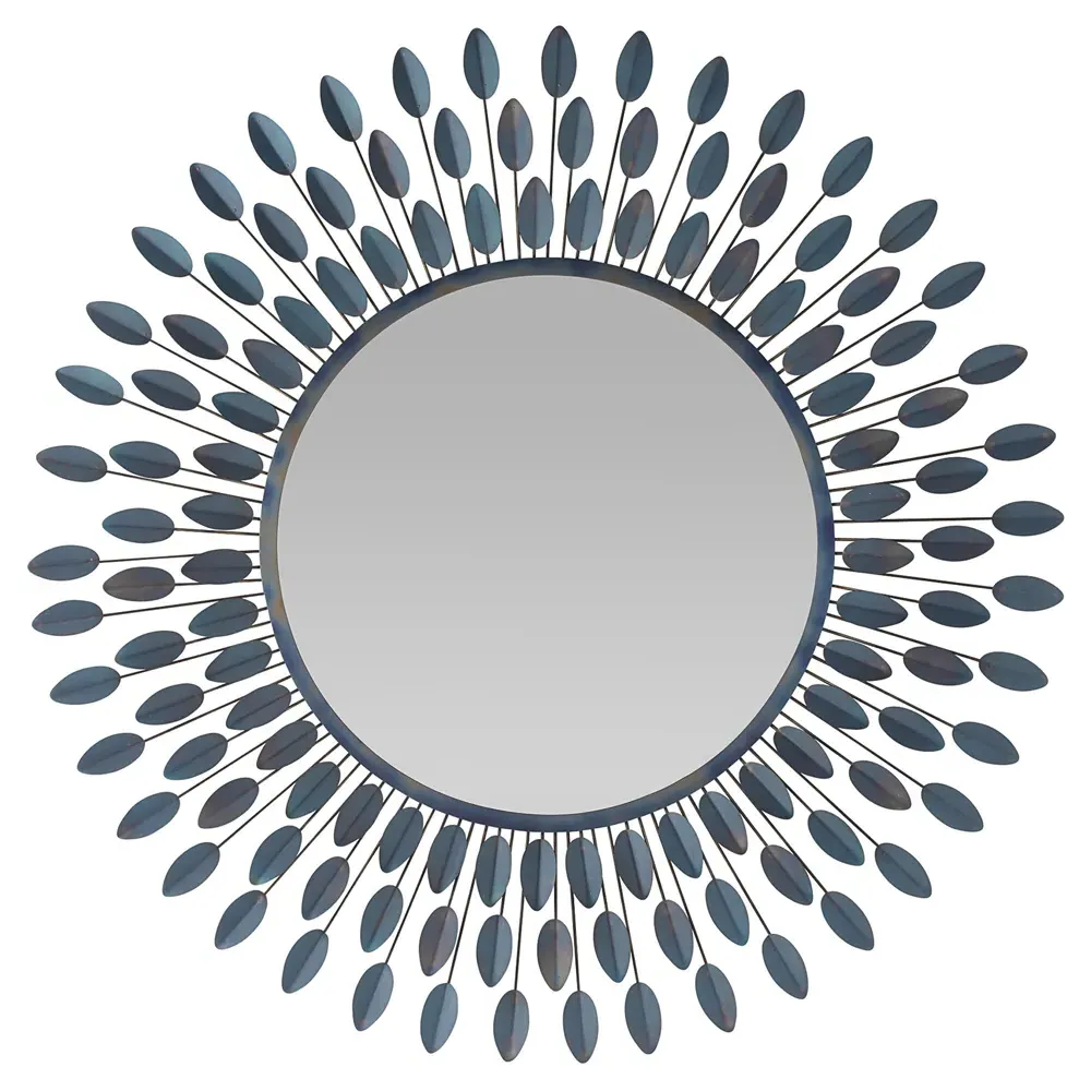 Frida Round Wall Mirror with Petals - Blue, Iron image