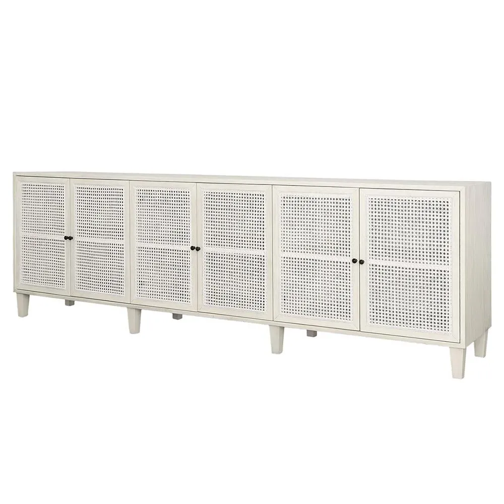 Gabriel Large Woven Rattan Sideboard - White, Acacia Wood