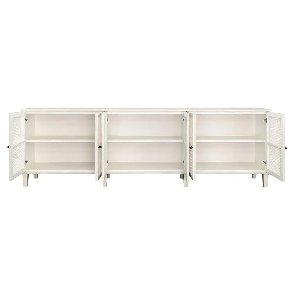 Gabriel Large Woven Rattan Sideboard - White, Acacia Wood