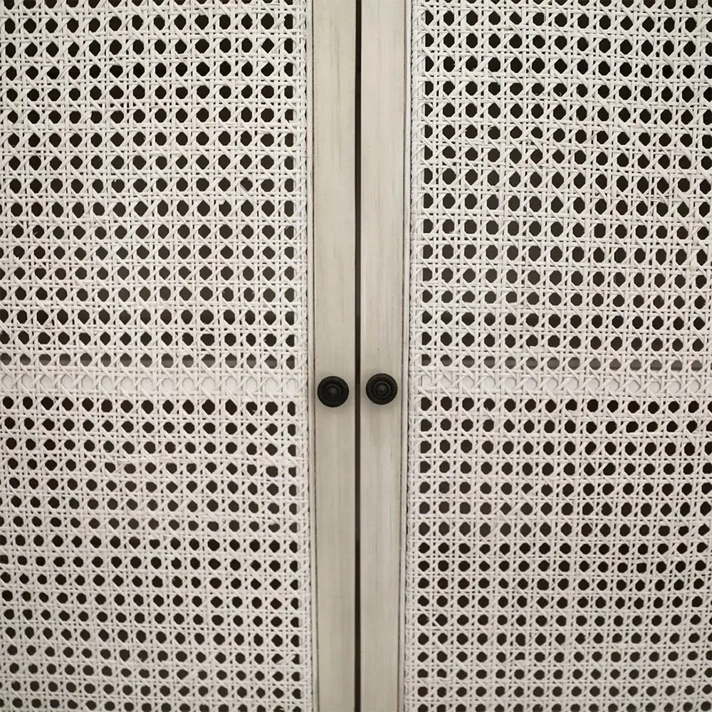 Gabriel Large Woven Rattan Sideboard - White, Acacia Wood