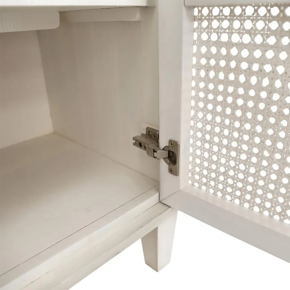 Gabriel Large Woven Rattan Sideboard - White, Acacia Wood