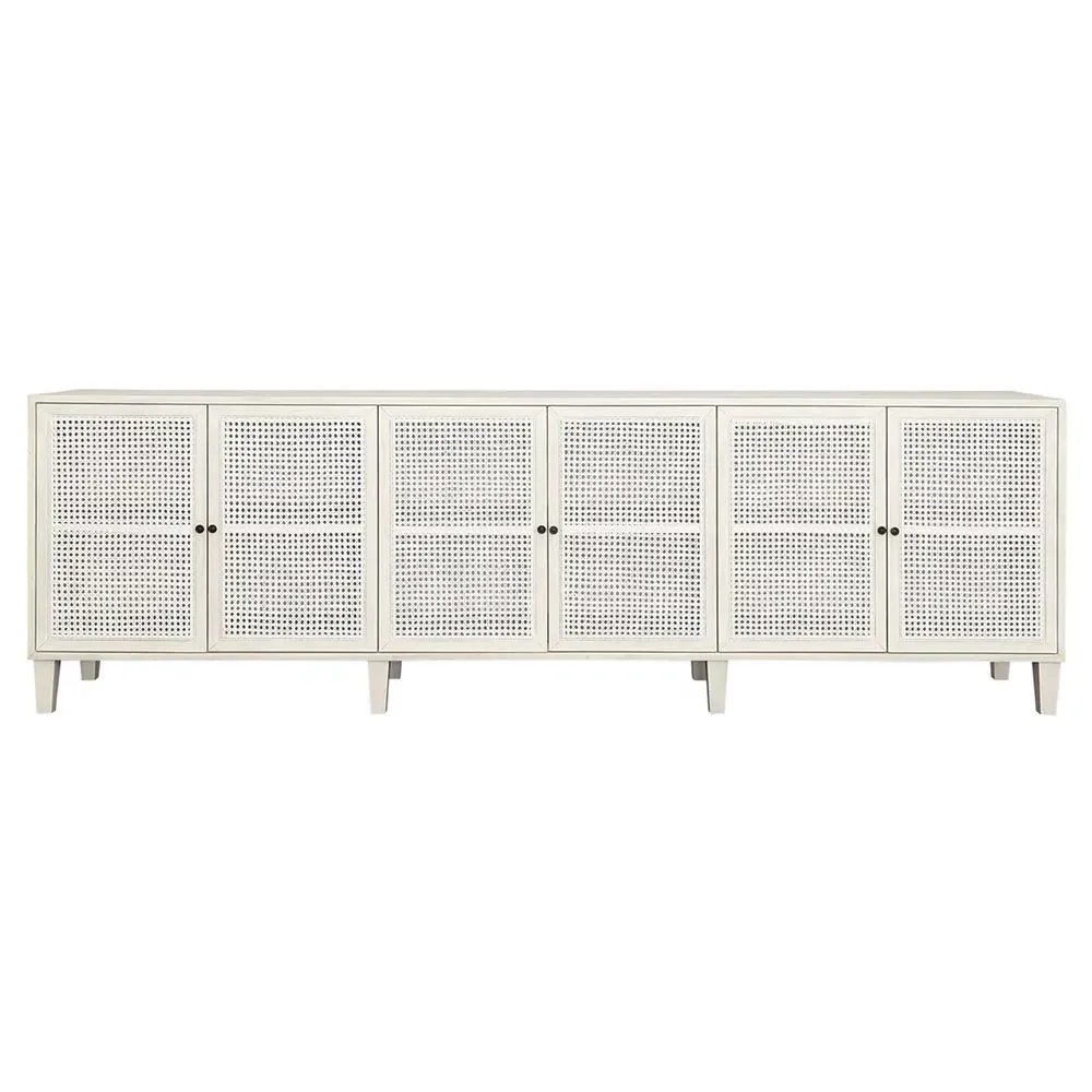 Gabriel Large Woven Rattan Sideboard - White, Acacia Wood