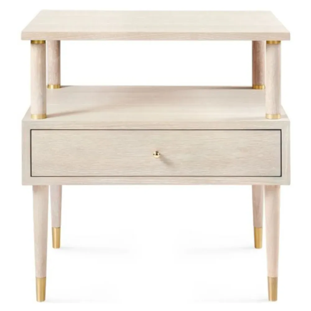 Gabriel Nightstand with Gold Accents - Beige, Oak Wood image