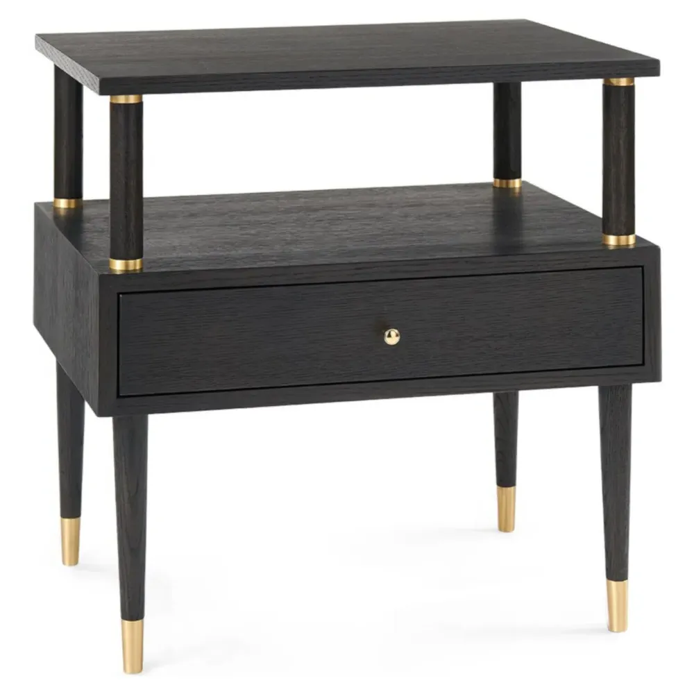 Gabriel Nightstand with Gold Accents - Dark Brown, Oak Wood
