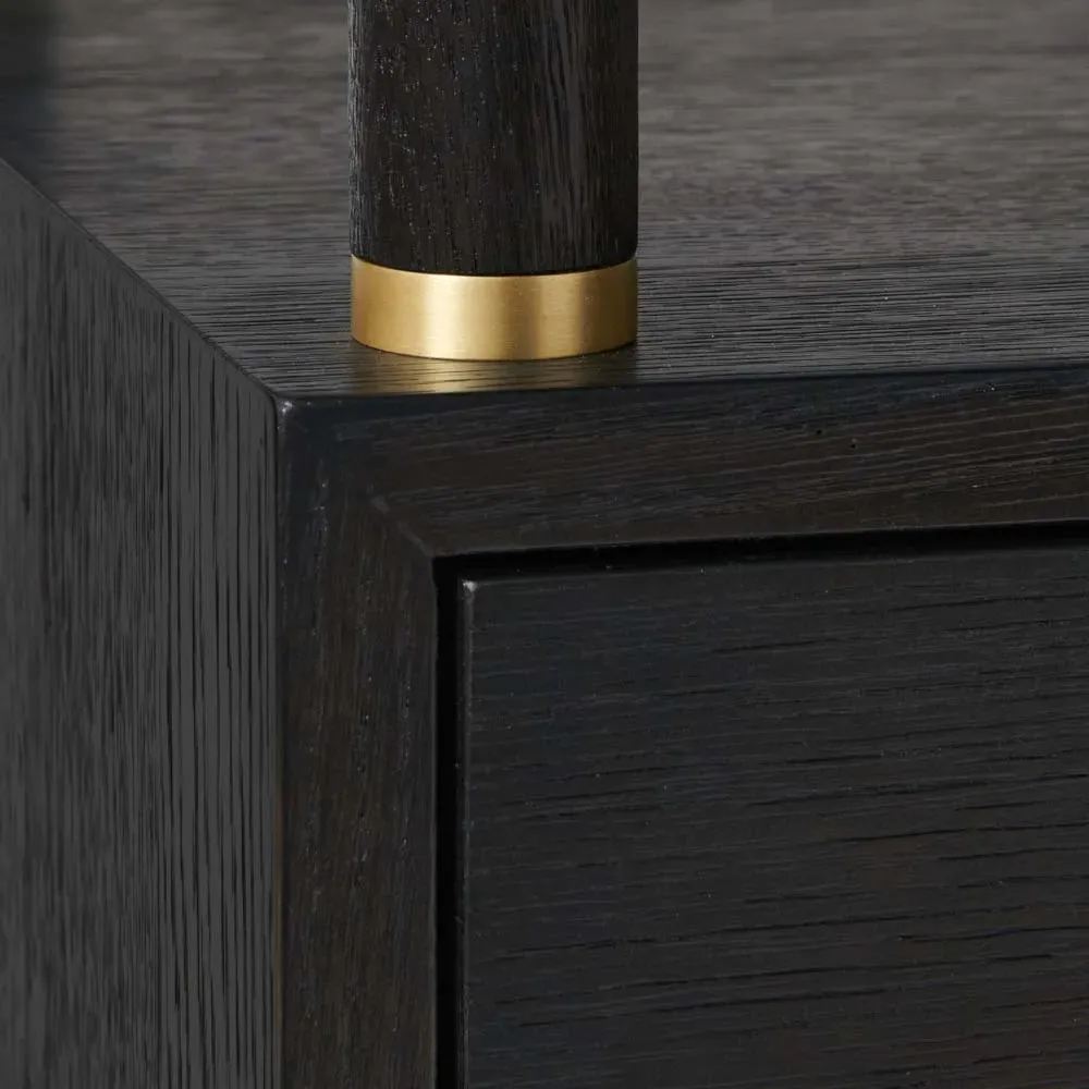 Gabriel Nightstand with Gold Accents - Dark Brown, Oak Wood