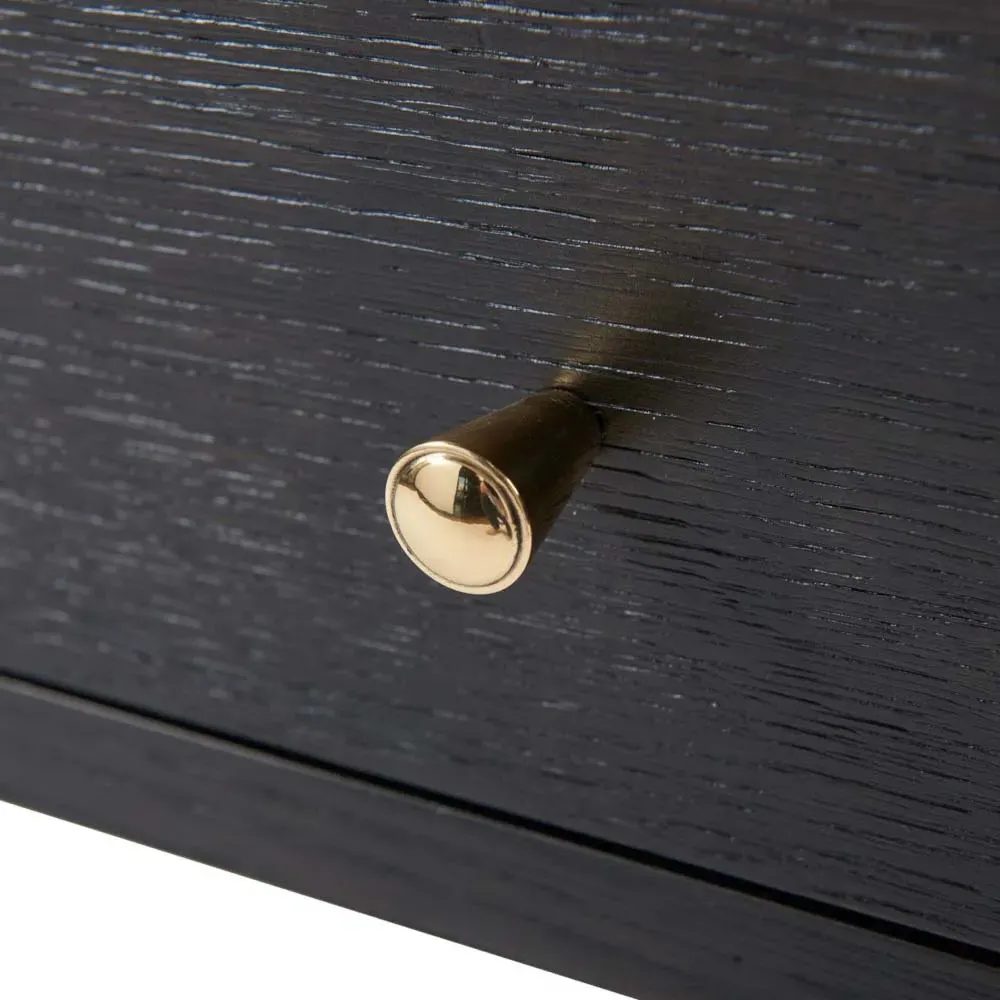 Gabriel Nightstand with Gold Accents - Dark Brown, Oak Wood