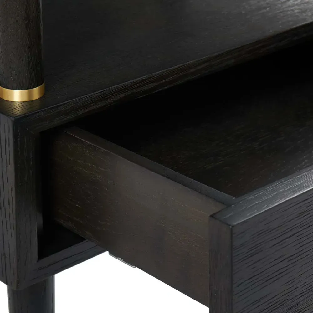 Gabriel Nightstand with Gold Accents - Dark Brown, Oak Wood