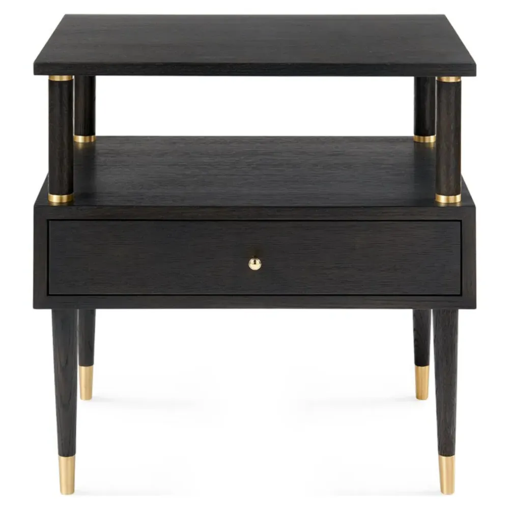 Gabriel Nightstand with Gold Accents - Dark Brown, Oak Wood image
