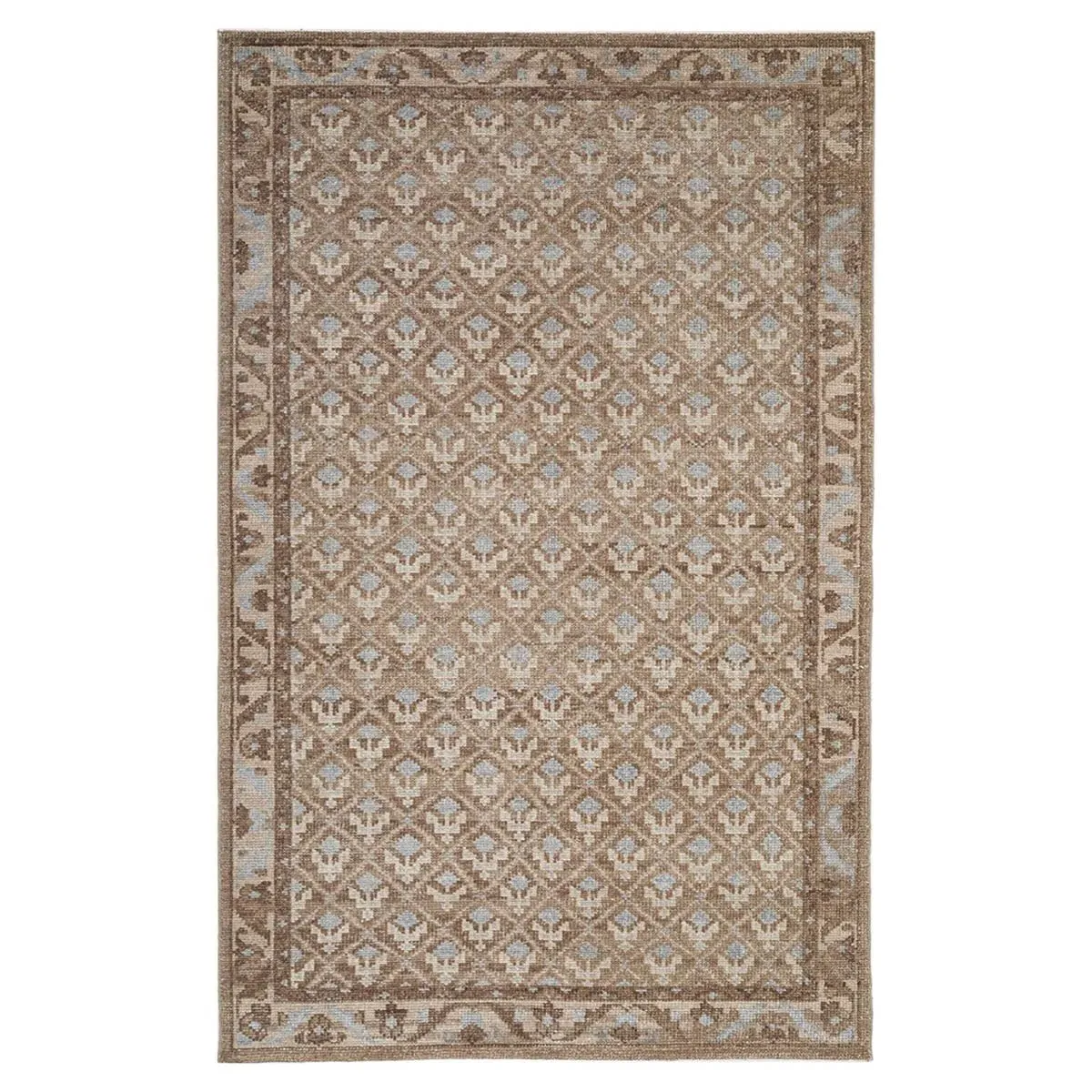 Gaia Floral Lattice Hand Knotted Rug - Brown, Wool