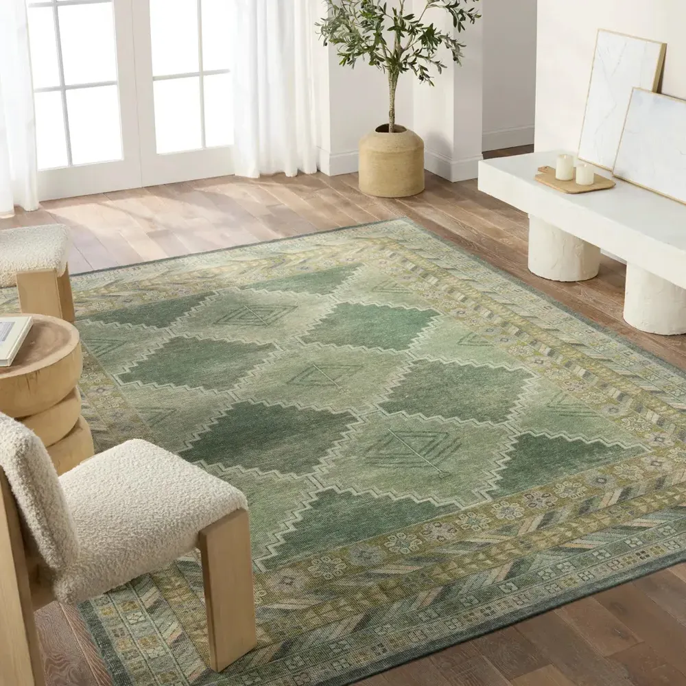 Gallant Hana Trellis Patterned Hand Knotted Rug - Green, Wool